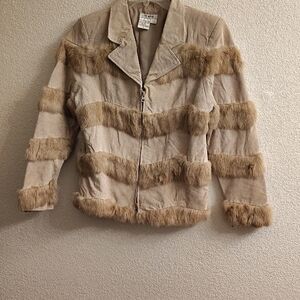 Seven Sisters Chic Tan Fur-Accented Teddy Lether Jacket HGRC